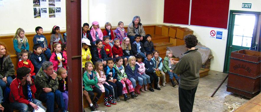 Children learning about fibres at Ambury Regional Park.