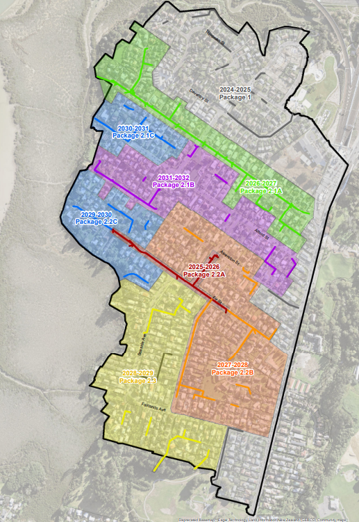 Waterview separation project map with the different construction stages.