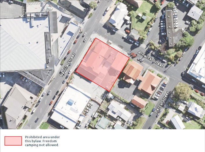 A map highlighting areas where freedom camping is not allowed.
