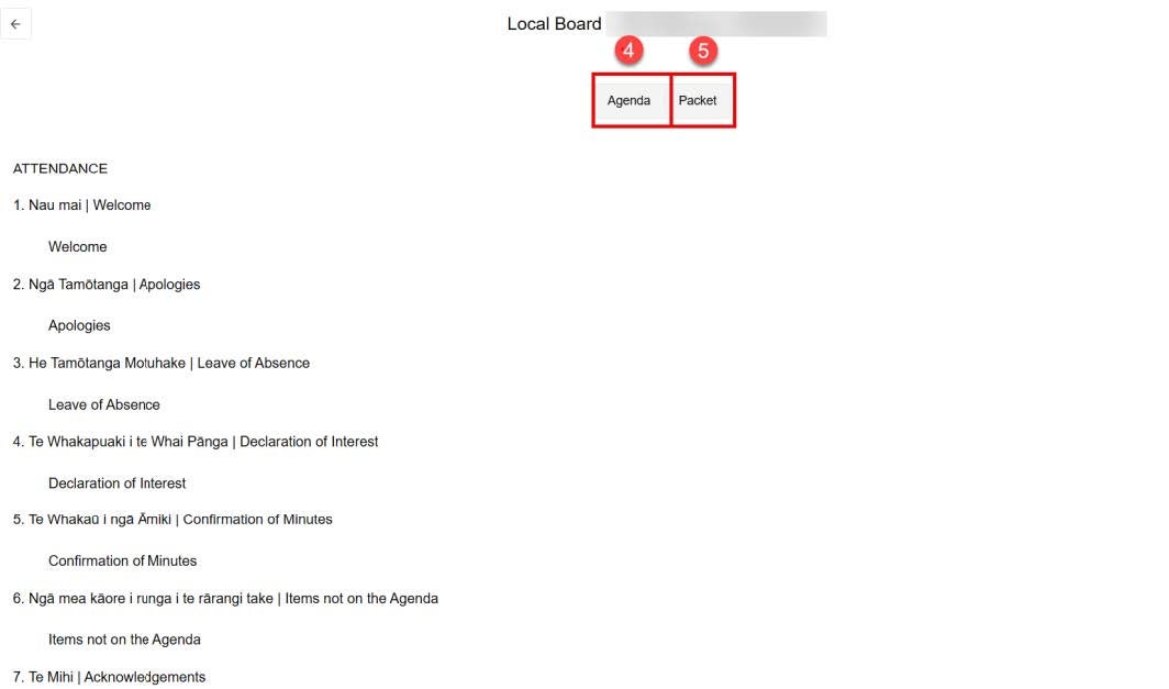 Screenshot of Agendas and minutes website showing the 'Agenda' and 'Packet' tabs.