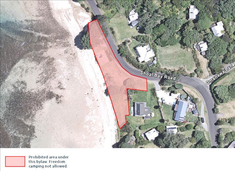 A map highlighting areas where freedom camping is not allowed.