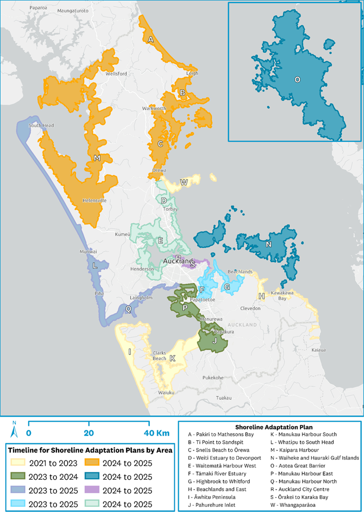 Map of Auckland's coastline showing each SAP area.