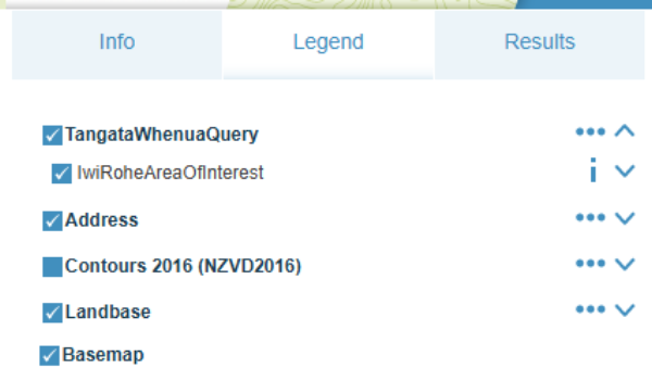 Screenshot showing how to view and select the IwiRoheAreaOfInterest layer