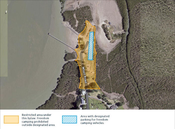 A map highlighting areas where freedom camping is either restricted or not allowed.