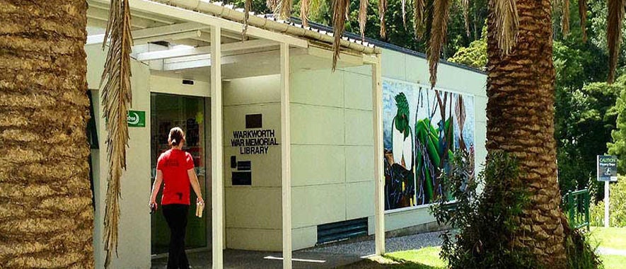 The entrance to Warkworth Library.