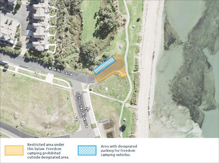 A map highlighting areas where freedom camping is either restricted or not allowed.