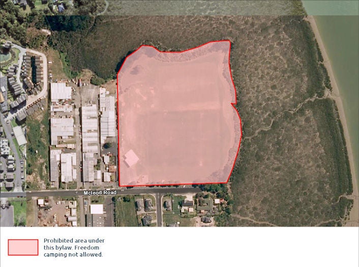 A map highlighting areas where freedom camping is not allowed.
