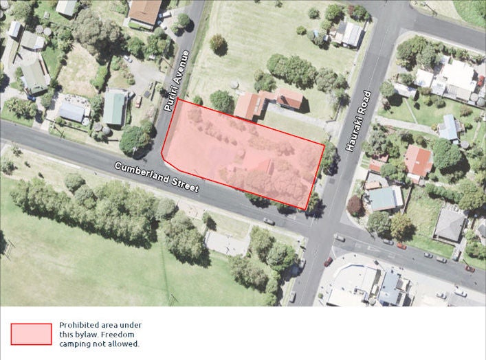 A map highlighting areas where freedom camping is not allowed.
