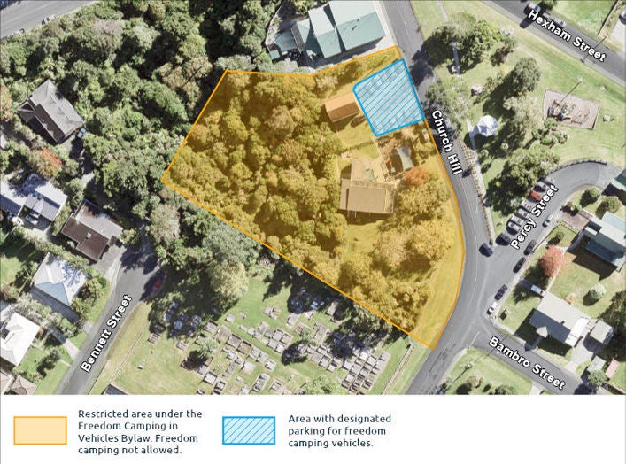 A map highlighting areas where freedom camping is either restricted or not allowed.
