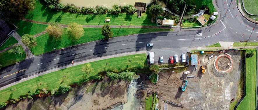 Aerial view of a storm water upgrade in Auckland.