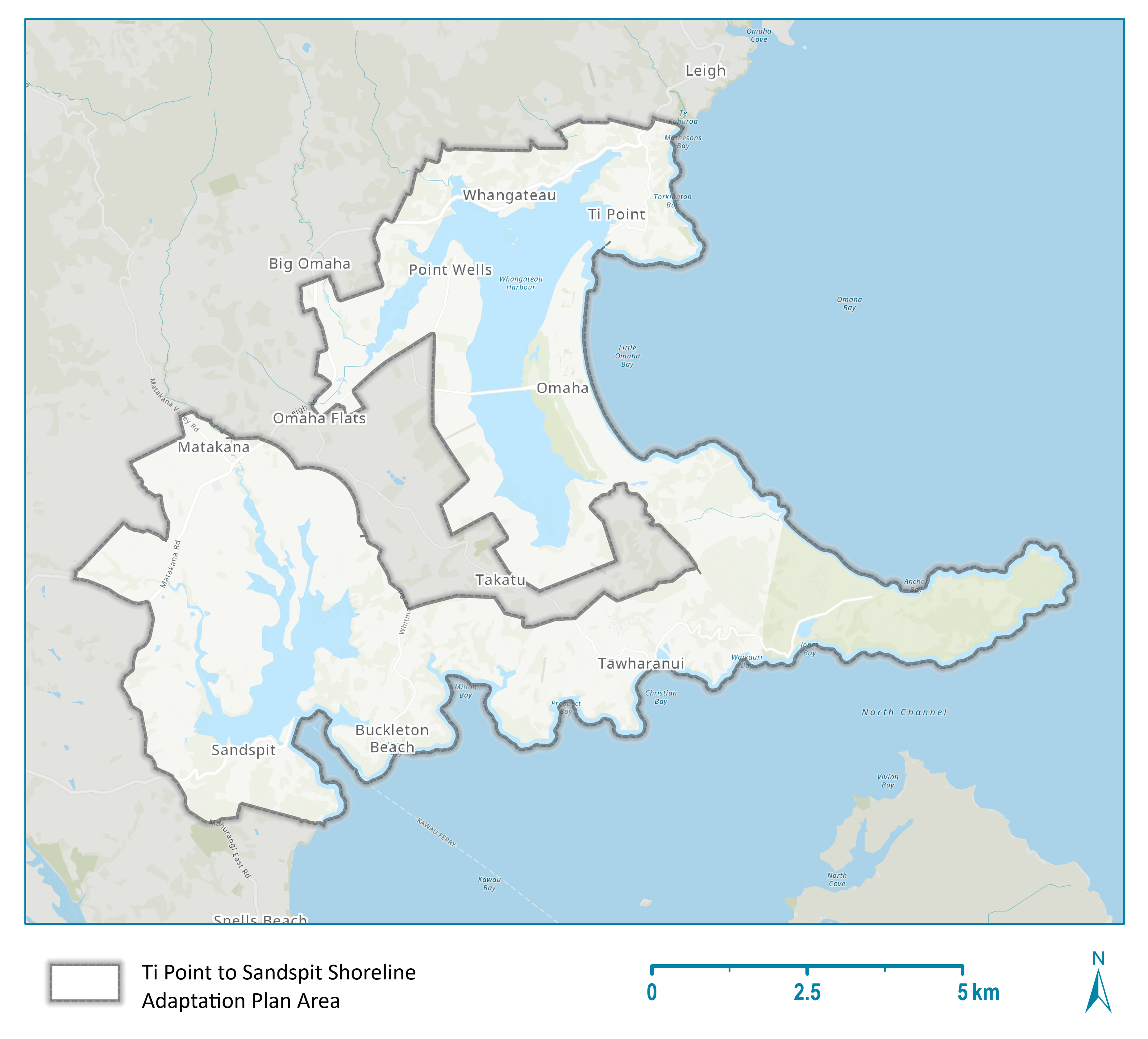  Map of the area covered by Ti Point to Sandspit Shoreline Adaptation Plan