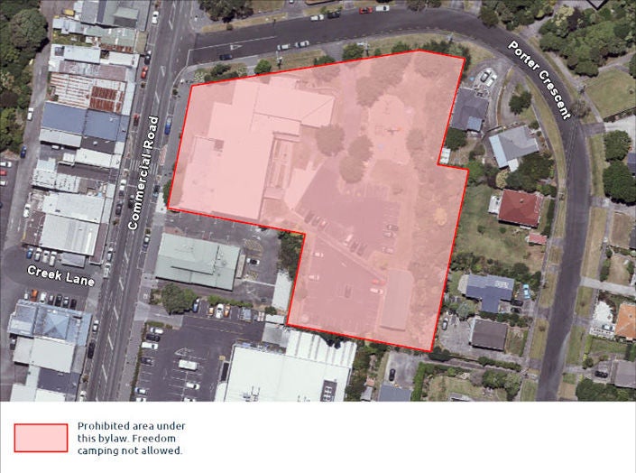 A map highlighting areas where freedom camping is not allowed.