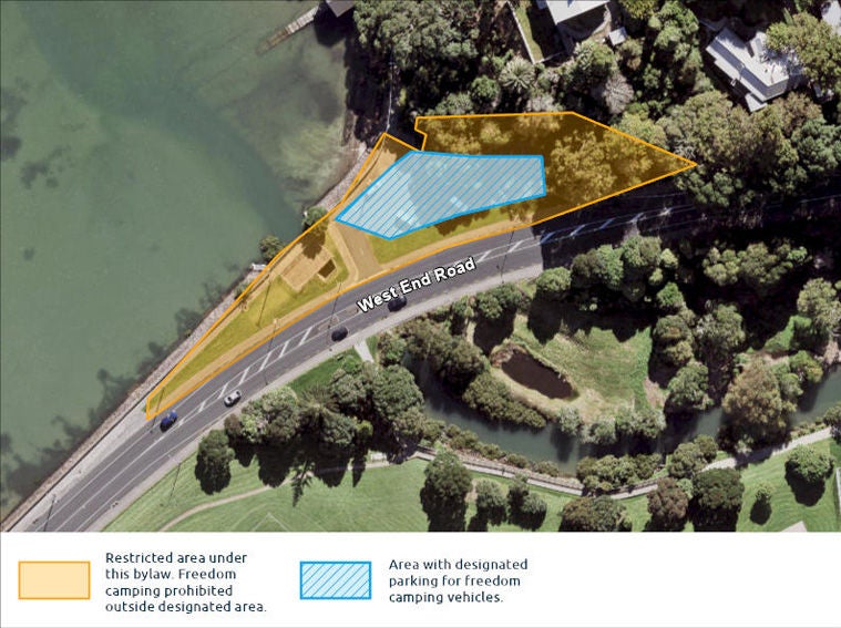 A map highlighting areas where freedom camping is either restricted or not allowed.