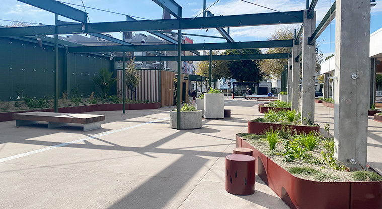 Planters, seating and toilets.