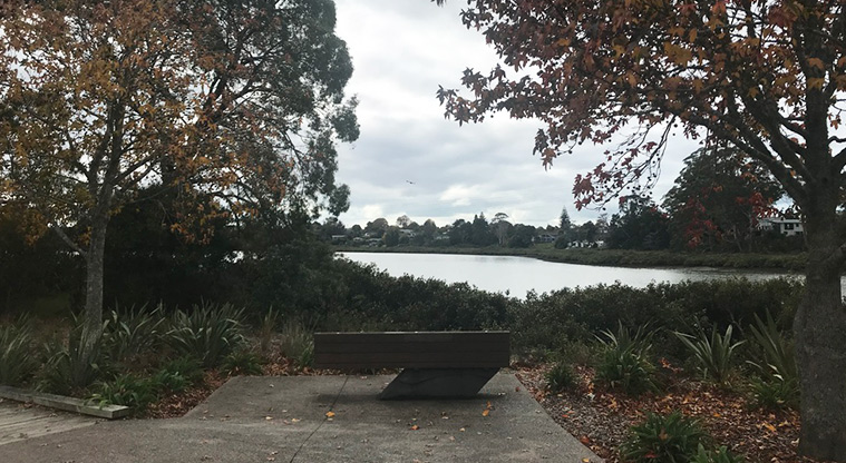 Archibald Park - Seat under the trees overlooking the Whau River.