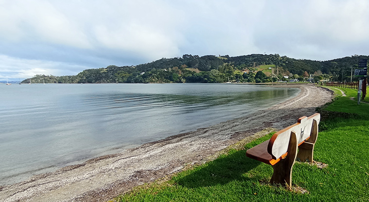 Blackpool Beach - Seat overlooking the beach and Huruhi Bay. Photo credit: K Sumner.