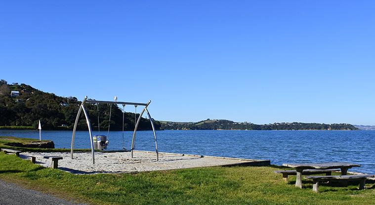 Blackpool Beach - Swing set on a sand base overlooking the beach.