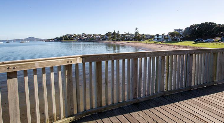 Bucklands Beach - View of the beach from the boardwalk.
