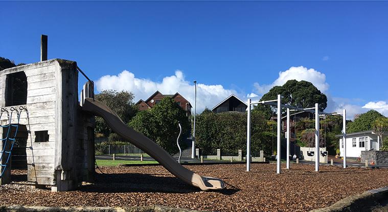 Christmas Beach - Section of the playground sitting on a bark surface.