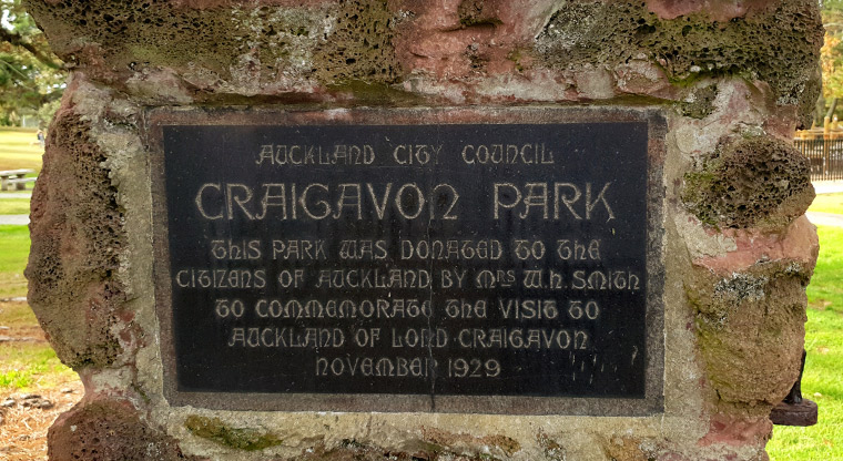 Craigavon Park - Plaque on the wall show when the park was donated to the council.