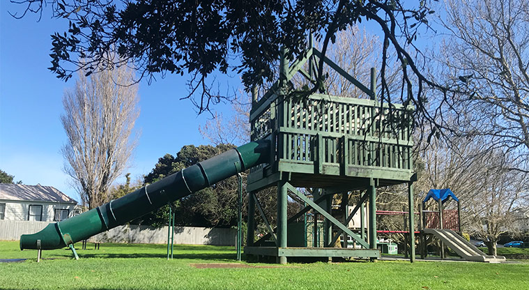 Devonport Domain - Large treehouse fort with slide.