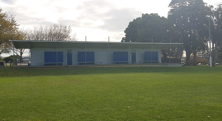 Eastdale Reserve - Sports field with the toilets and changing rooms in the background.