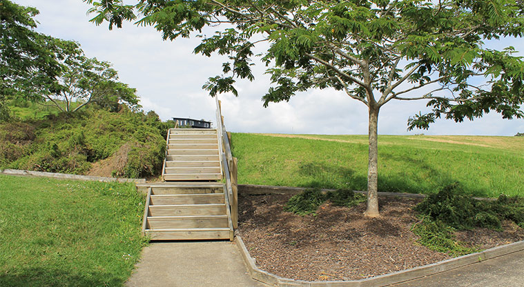 Ferry Road Stormwater Pond Reserve - Stairs at the Arkles Strand entrance. Photo credit: M Loubser.