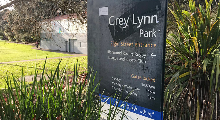 Grey Lynn Park - Sign at the Elgin Street entrance to the playground.