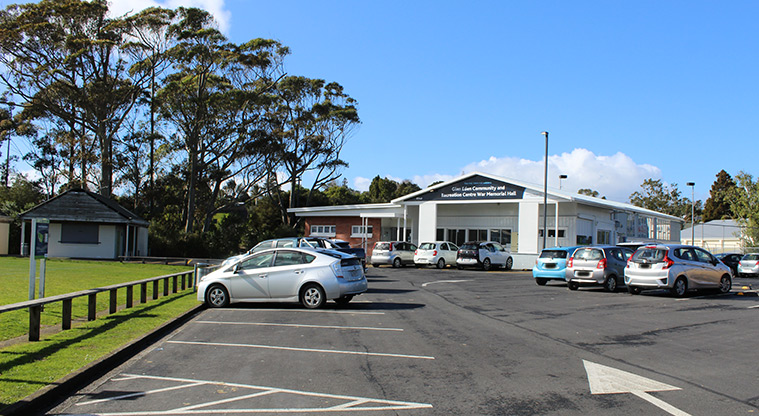 Harold Moody Reserve - Section of the car park with the community and recreation centre in the background.