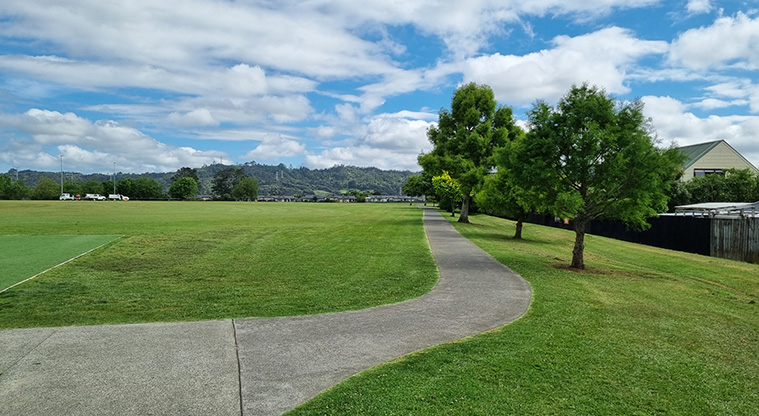 Huapai Recreation Reserve - Section of accessible path leading along one side of the sports fields.