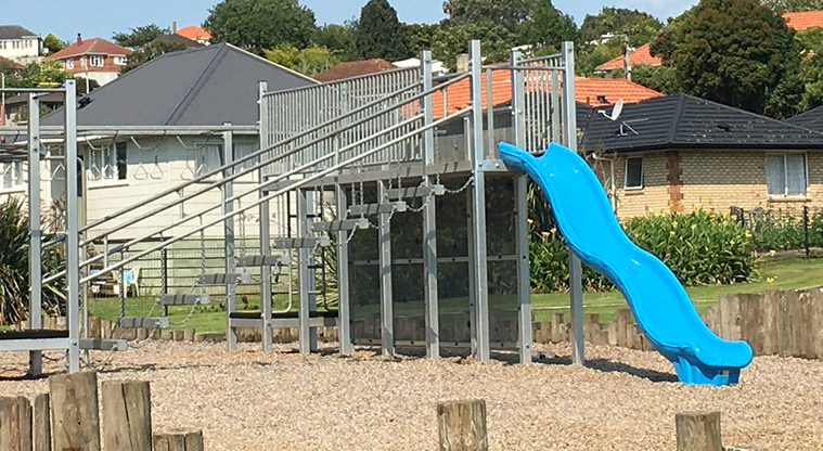 John Moore Reserve - Climbing frame and slide. Photo credit: S Hulse.