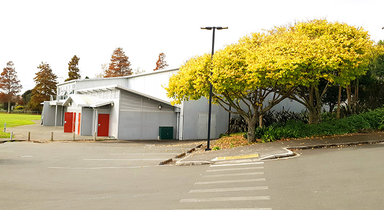 Ken Maunder Park - Car park with the New Lynn Cricket Club building in the background.