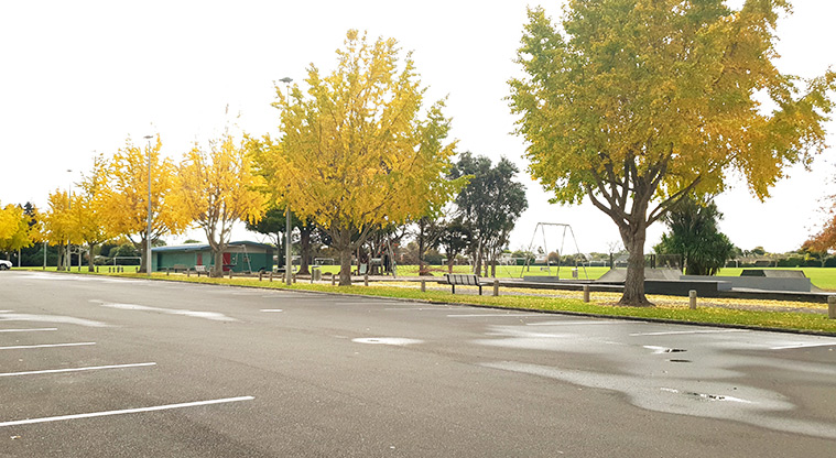 Ken Maunder Park - Car park with the playground in the background.