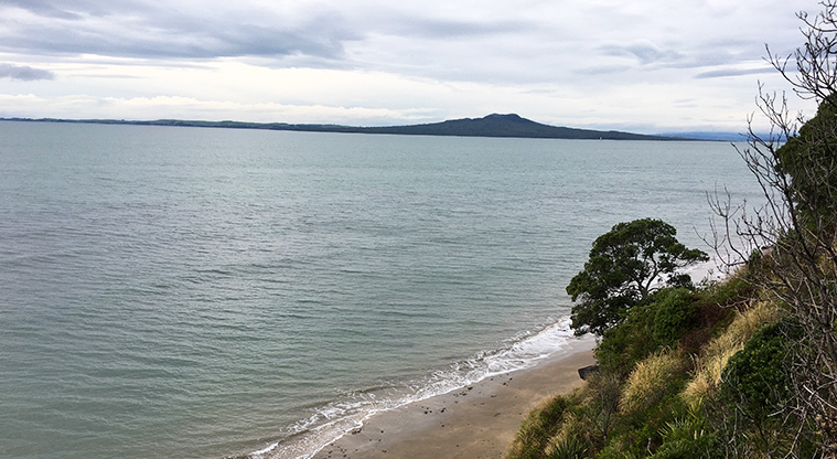 Kennedy Park Beach - Looking out over a section of the beach to Rangitoto Island. Photo credit: S Hulse.