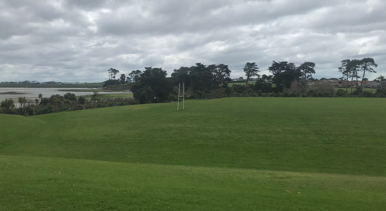 Laurie Gibbons Memorial Park - Large sports fields with rugby posts at one end.