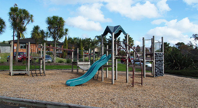 Mānutewhau / Manutewhau Reserve - Playground with climbing equipment and a slide. Photo credit: Tracey Hodder.
