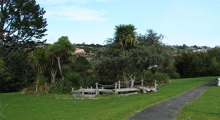 Mānutewhau / Manutewhau Walk - Stepping boards around some trees near the Oreil Avenue entrance. Photo credit: Tracey Hodder.