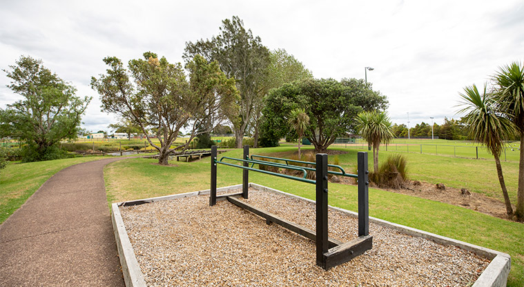 May Road War Memorial Park – Fitness equipment on the side of the path.