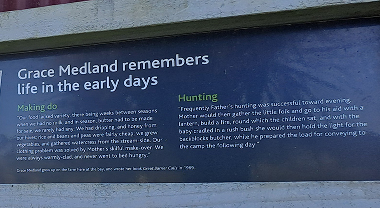 Medlands Playground Reserve - Information board on the historic wall with stories titled 'Grace Medland remembers life in the early days'.