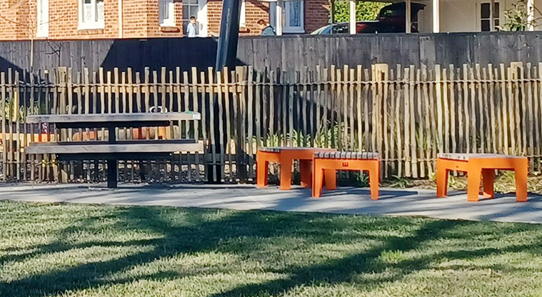 Michaels Avenue Reserve - Seating on the edge of the footpath by the playground.