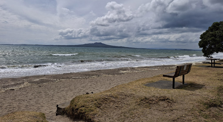 Milford Reserve – A view of Milford Beach with Rangitoto Island in the background. Photo credit: J McKellar