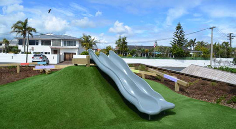Milford Reserve - Double slide running down a mound.