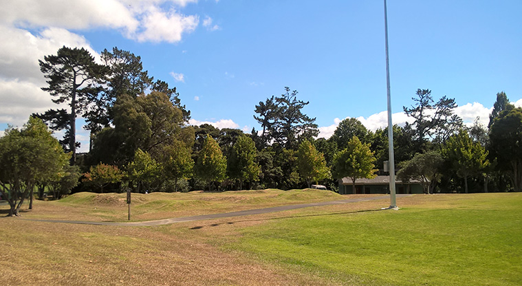 Moire Park - Open space with the pump track and trees in the background. Photo credit: Tracey Hodder.