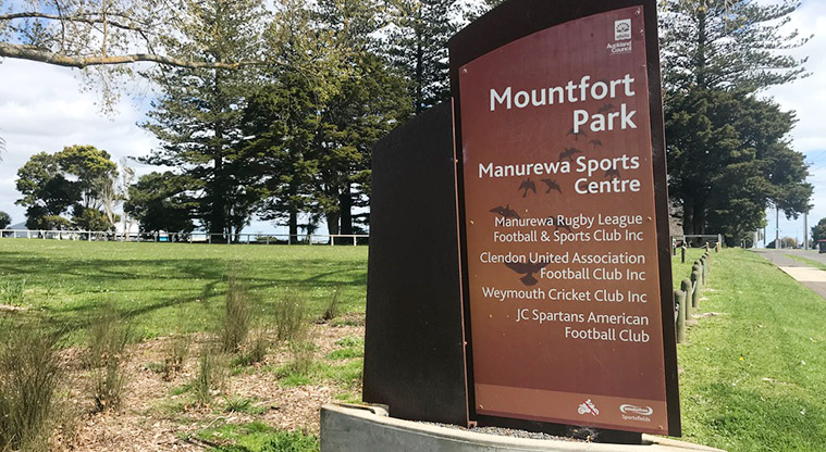 Mountfort Park - Sign at the entrance with a list of the sports clubs at the park.