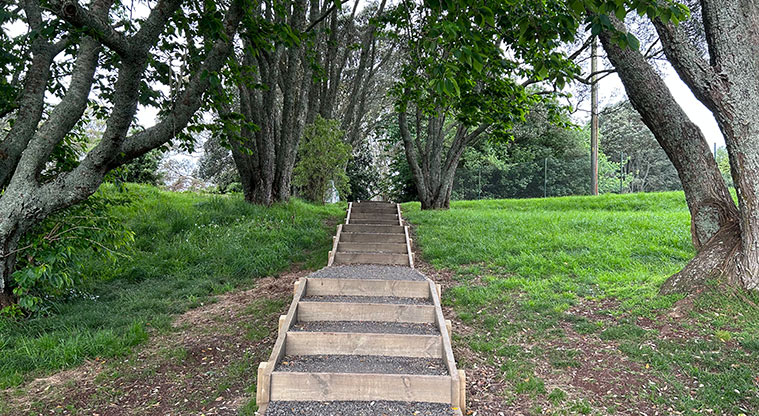 Ōwairaka / Te Ahi-kā-a-Rakataura / Mt Albert - Set of steps leading up toward the top of the maunga. Photo credit: S Hulse.