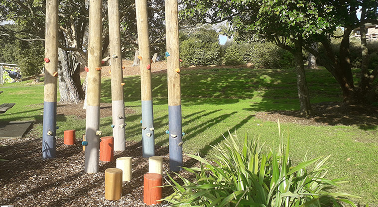 Mt Wellington War Memorial Reserve - Colourful poles for climbing and stepping across.
