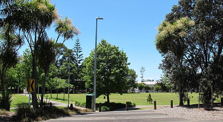 Normanton Reserve - Section of the park with open space, paths and trees.