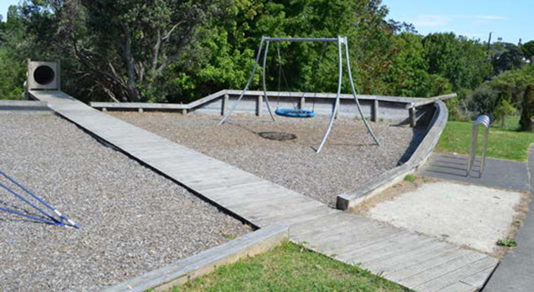 Northboro Reserve - Section of the playground with a boardwalk leading to the top of the slide.