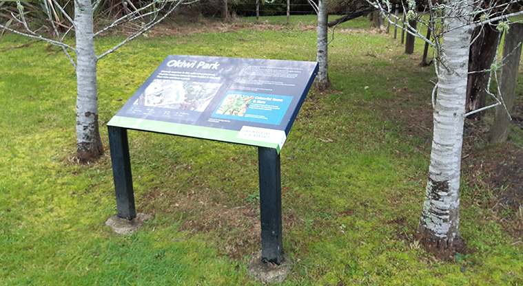 Okiwi Park - Signage with a map showing the layout of the park.