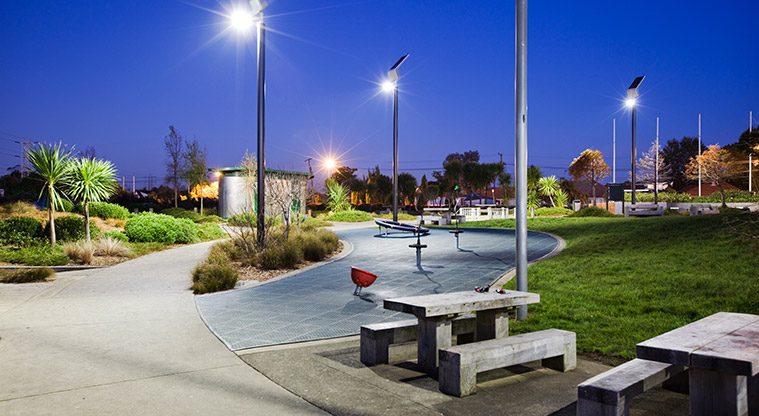 Olympic Park - Picnic tables and benches near the playground on the Wolverton Street side of the park.